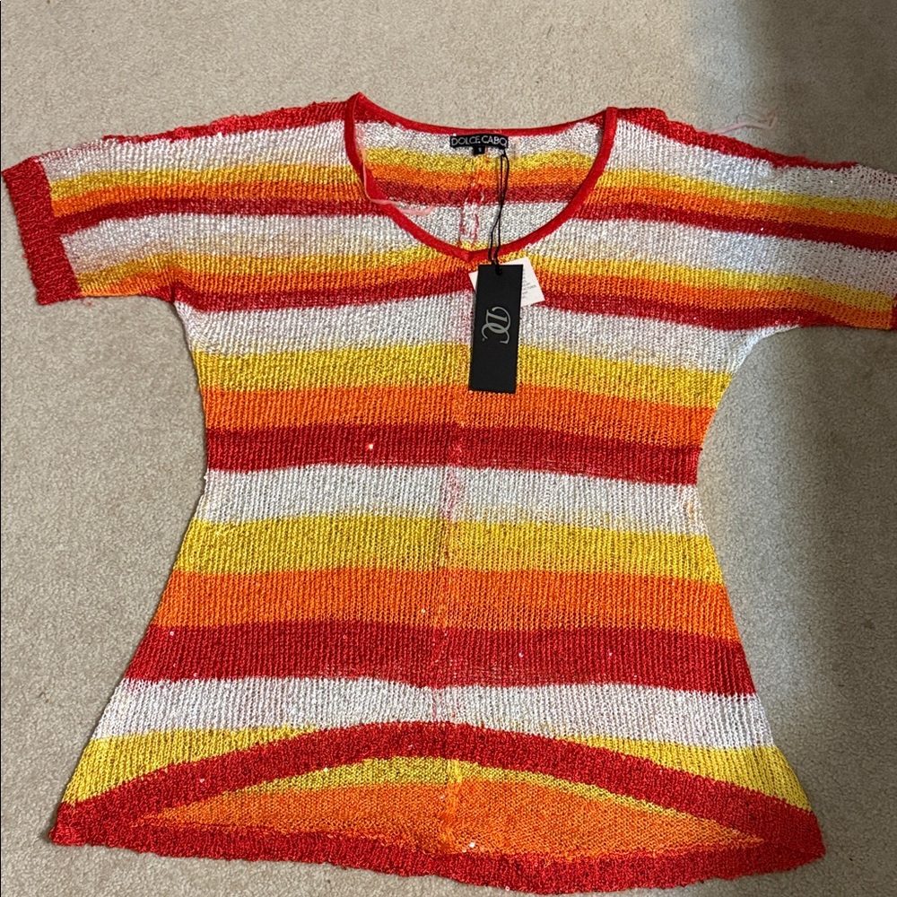 Dolce Cabo Red and Orange Striped Blouse